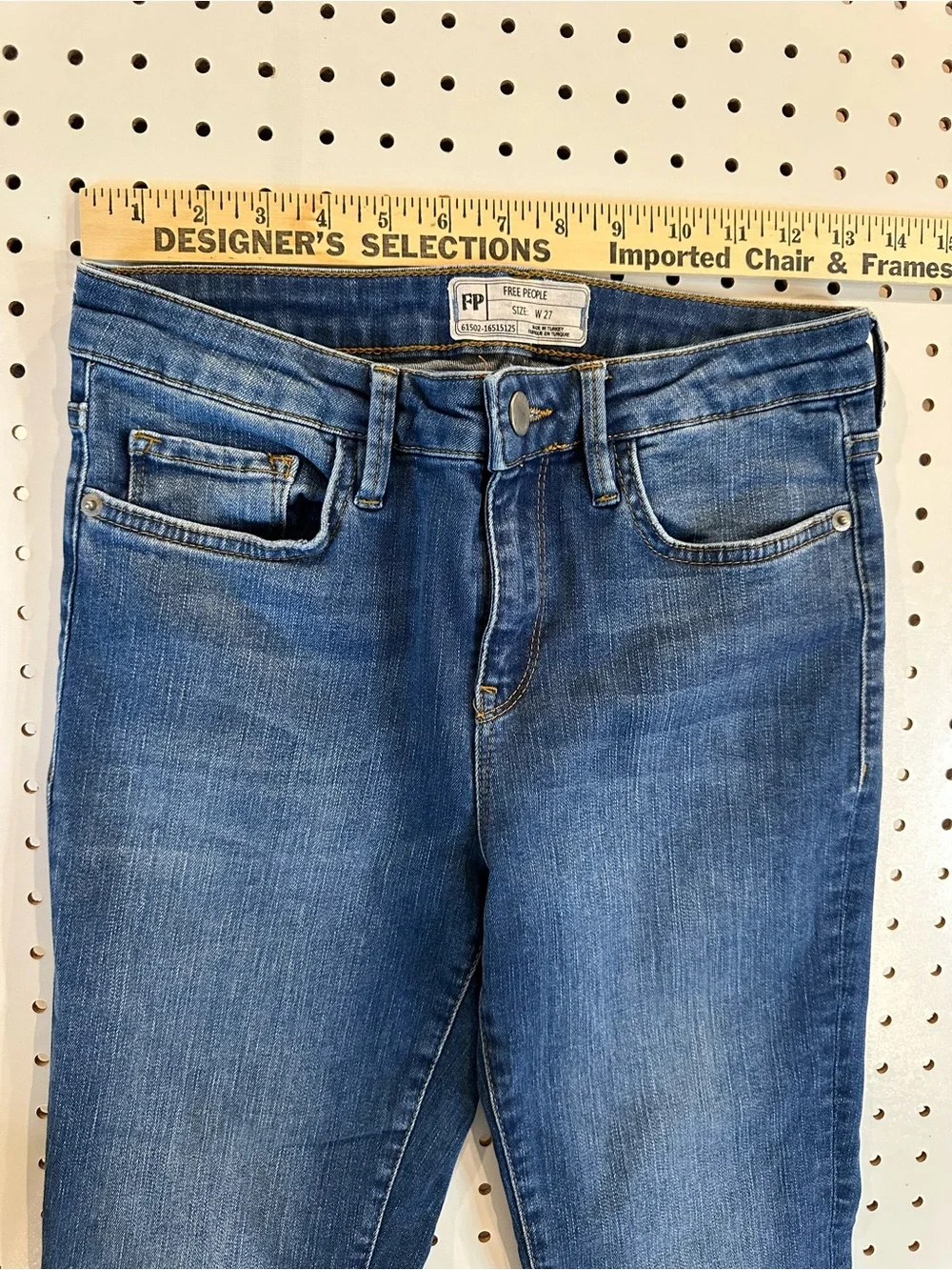 Free People Mid-Blue Flared Jeans with Frayed Hem